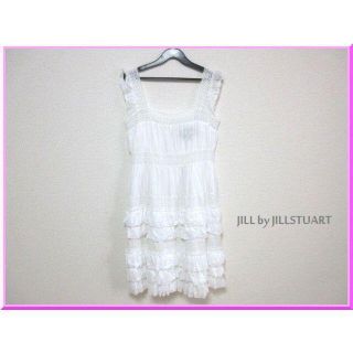 ジルバイジルスチュアート(JILL by JILLSTUART)のジルバイジルスチュアート★レースフリルノースリーブワンピース★白★サイズ2(ミニワンピース)