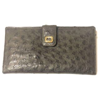 グッチ(Gucci)のグッチ GUCCI オーストリッチ 二つ折り長財布 黒 札入 小銭入れ(長財布)