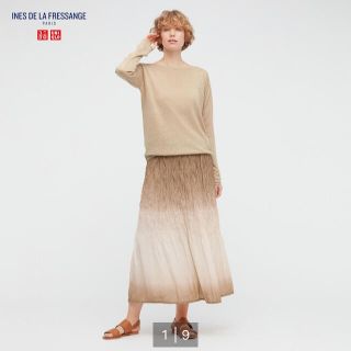 ユニクロ(UNIQLO)のユニクロ【イネス INES】ツイストプリーツロングスカート　M ベージュ(ロングスカート)