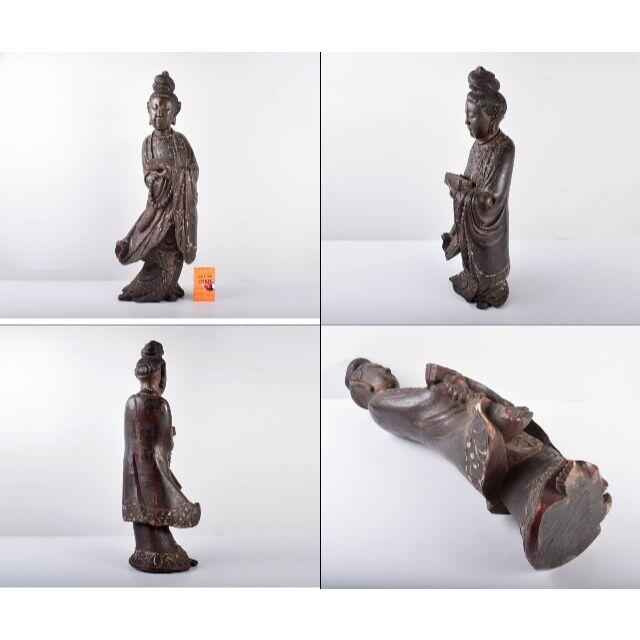 最高の品質の 中国 唐物 木彫漆塗 観音菩薩像 高さ約