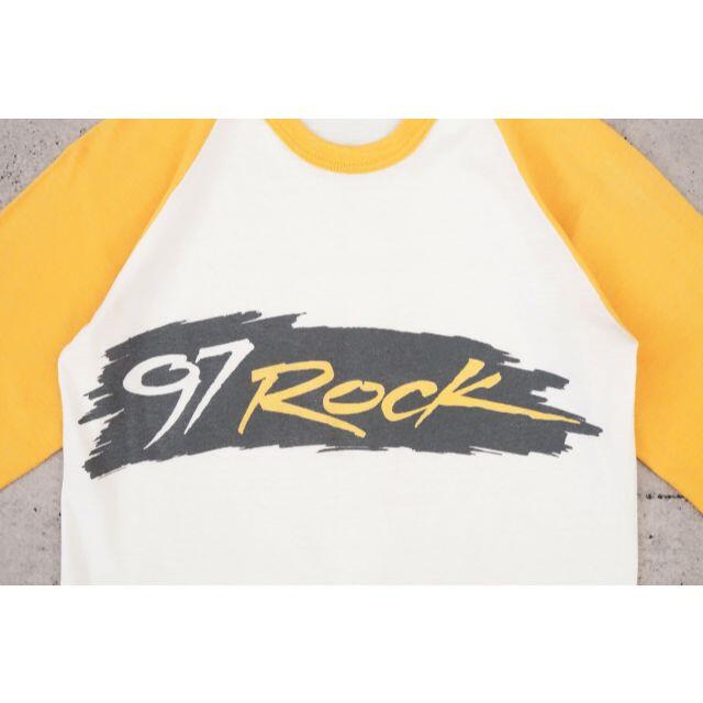 97ROCK ヴィンテージ 7分袖 ラグラン Tシャツ イエロー/ホワイト