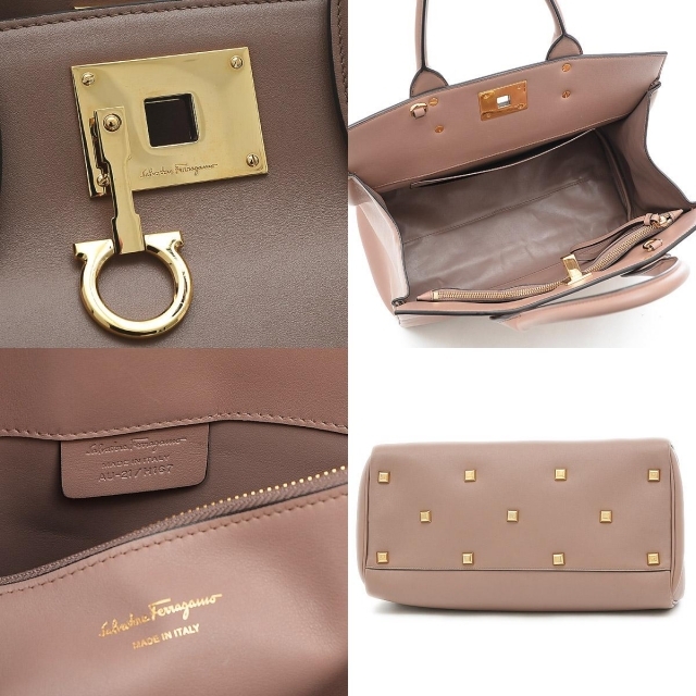 Ferragamo(フェラガモ)のフェラガモ スタジオ 2WAYショルダーバッグ カーフ グレージュ ゴールド金具 レディースのバッグ(ショルダーバッグ)の商品写真