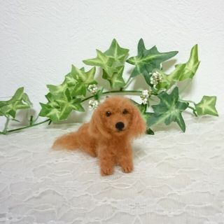 羊毛フェルト  犬  ミニチュアダックスフント〈レッド〉(ぬいぐるみ)