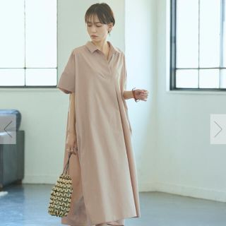 ティティベイト(titivate)のtitivate♡ワイドシルエットスキッパーシャツワンピース　ベージュ　Mサイズ(ロングワンピース/マキシワンピース)