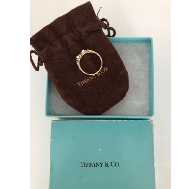 Tiffany & Co. - 17日まで再値下！大幅値下！中古　ティファニー　サファイア＆パールリング　14K