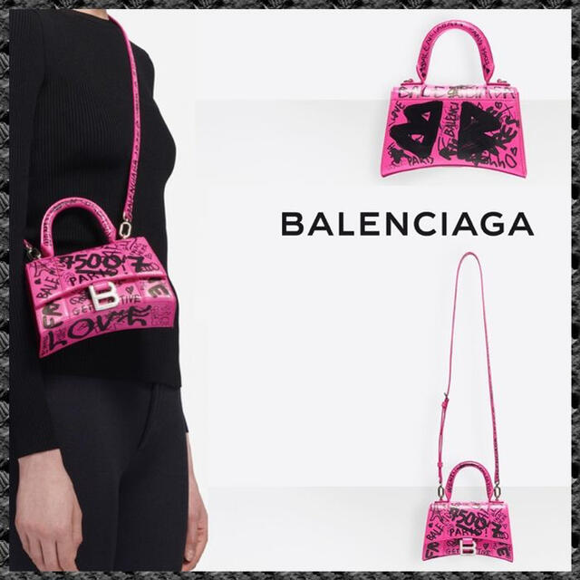 バッグ【BALENCIAGA】HOURGLASSグラフィティ柄トップハンドルバッグXS