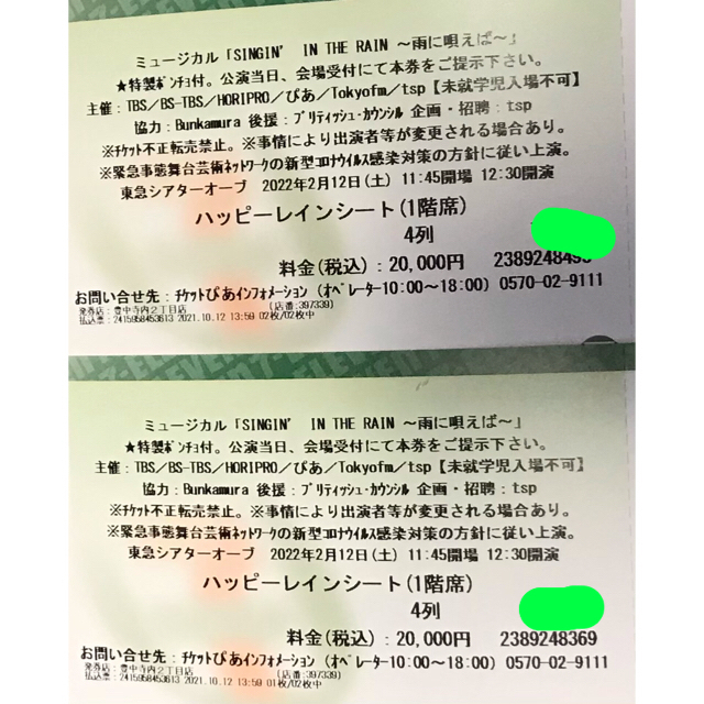 雨に唄えば チケット エンタメ/ホビーのDVD/ブルーレイ(舞台/ミュージカル)の商品写真