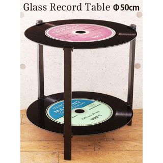 ガラス レコードテーブル 2段 Φ50cm (パープルグリーン) 組み立て