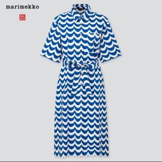 マリメッコ(marimekko)の日本未発売　marimekko×uniqlo LAINE ワンピース　L 青(ひざ丈ワンピース)