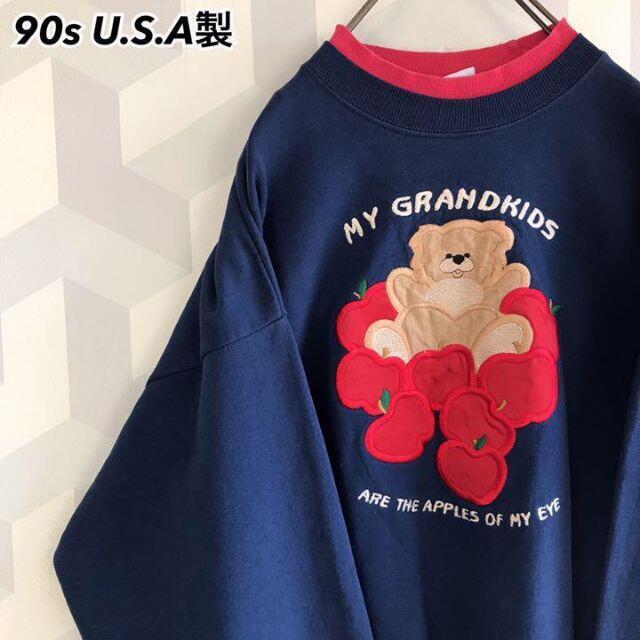 高級感 US古着スウェットトレーナー刺繍 リアルアニマル 動物 花
