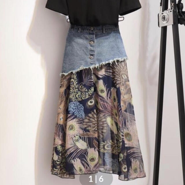 切り替えデニムスカート レディースのスカート(ロングスカート)の商品写真