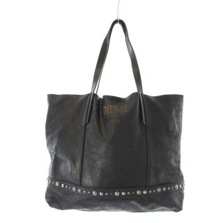 【美品】DIESEL トートバッグ スタッズ レザー ブラック ポーチ付き A4