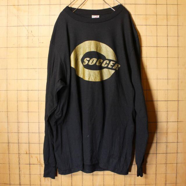 80s90s USA プリント 長袖TシャツロンTブラック ゴールドL aw21