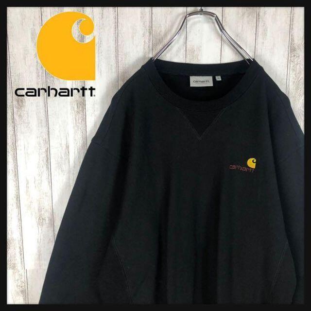【即完売モデル】carhartt WIP 刺繍ロゴ ワンポイントロゴ スウェットブラック黒イエロー黄サイズ表記
