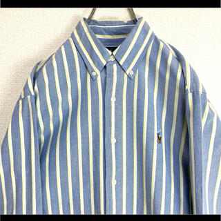 正規品 ラルフローレン BDシャツ 長袖 ブルー×イエロー ストライプ L相当