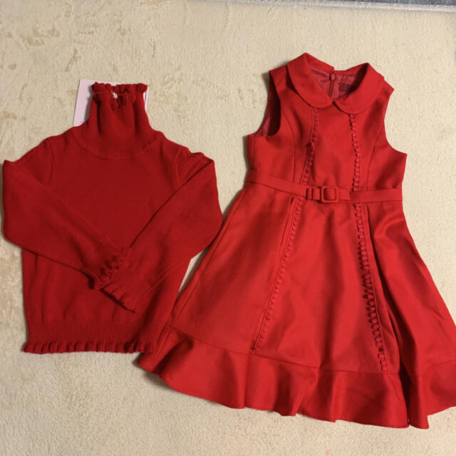 ワンピース　タートルニットアンドファージャケットセット　3y 100cm キッズ/ベビー/マタニティのキッズ服女の子用(90cm~)(ワンピース)の商品写真