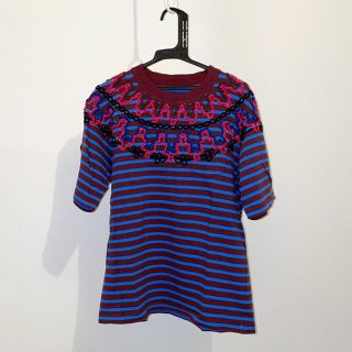 サカイ(sacai)のsacai 刺繍ボーダーTシャツ　青　紫(Tシャツ/カットソー(半袖/袖なし))