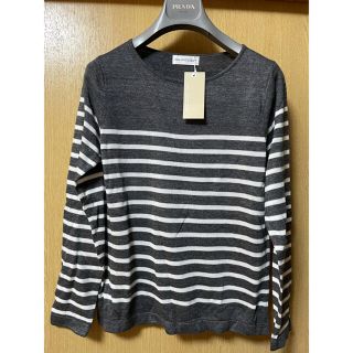 イネド(INED)の👚タグ付新品未着用👚イネド　グレーボーダーニット👚9号(ニット/セーター)