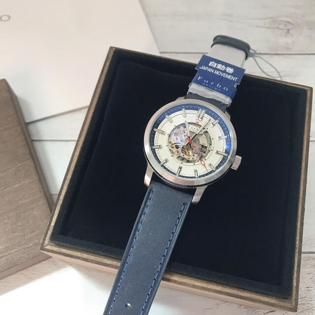 【日本製自動巻】FURBO フルボ スケルトン メンズ レザーベルト 腕時計