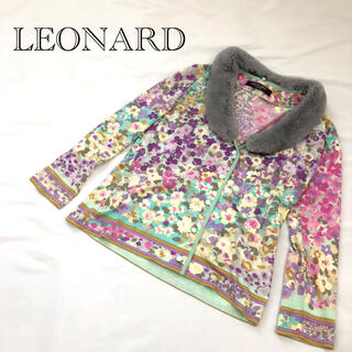 レオナール(LEONARD)の[美品]/LEONARD/カーディガン/レッキスラビットファー/花柄/シルク混(カーディガン)