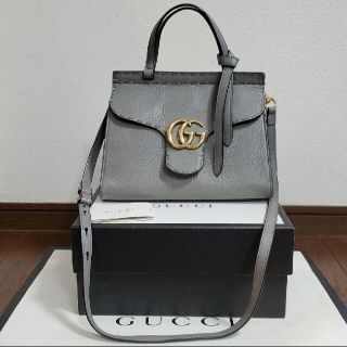 グッチ(Gucci)のGUCCI GGマーモント トップハンドルハンドバッグ  ショルダー付き　グレー(ショルダーバッグ)