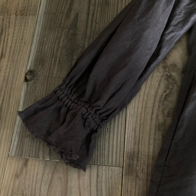 nest Robe(ネストローブ)のnest robe パフスリーブ　リネンワンピース　ダークブラウン レディースのワンピース(ひざ丈ワンピース)の商品写真