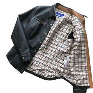 バーバリーブルーレーベル(BURBERRY BLUE LABEL)の【美品】バーバリーブルーレーベル フェイクレザーブルゾン　革ジャン　38(ライダースジャケット)