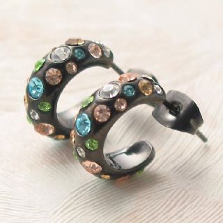 ピアス クリスタル マルチカラー ステンレス フープ スタッド(ピアス)