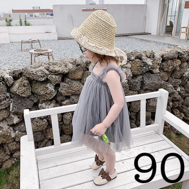 【グレー/90cm】チュールワンピース キッズ/ベビー/マタニティのキッズ服女の子用(90cm~)(ワンピース)の商品写真