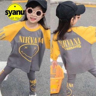 キッズ ビッグニコちゃんセットアップ韓国子供服 男女兼用レギンス ピンクオレンジ(Tシャツ/カットソー)