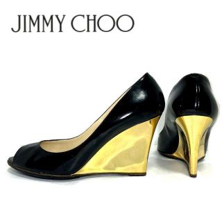 ジミーチュウ(JIMMY CHOO)のJIMMY CHOO 38 1/2 パテントオープントゥパンプス ブラック(ハイヒール/パンプス)