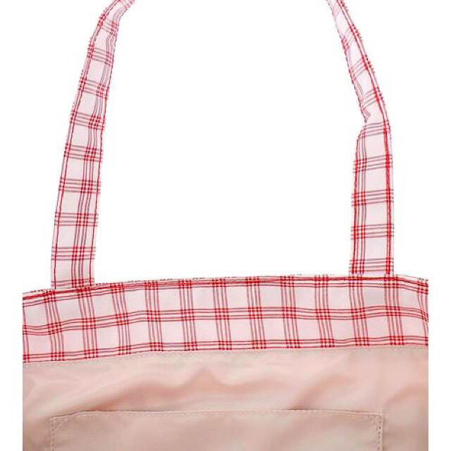WHITE × PINK CHECK　 リボントートバッグ