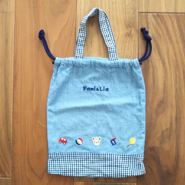 familiar(ファミリア)のファミリア 巾着 ブルー ハンドメイドのキッズ/ベビー(外出用品)の商品写真