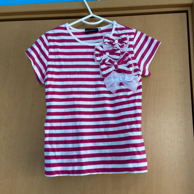 BeBe(ベベ)のＢｅＢｅピンクボーダーＴシャツ１２０ キッズ/ベビー/マタニティのキッズ服女の子用(90cm~)(Tシャツ/カットソー)の商品写真