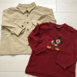 プティマイン(petit main)のプティマイン ミッキー ロンＴ CPO アウター 赤 90 男の子 女の子(Tシャツ/カットソー)