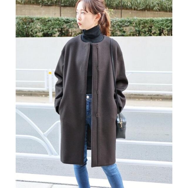 ファッションなデザイン IENA二重織りシャルムノーカラーコート38 ジャケット・アウター