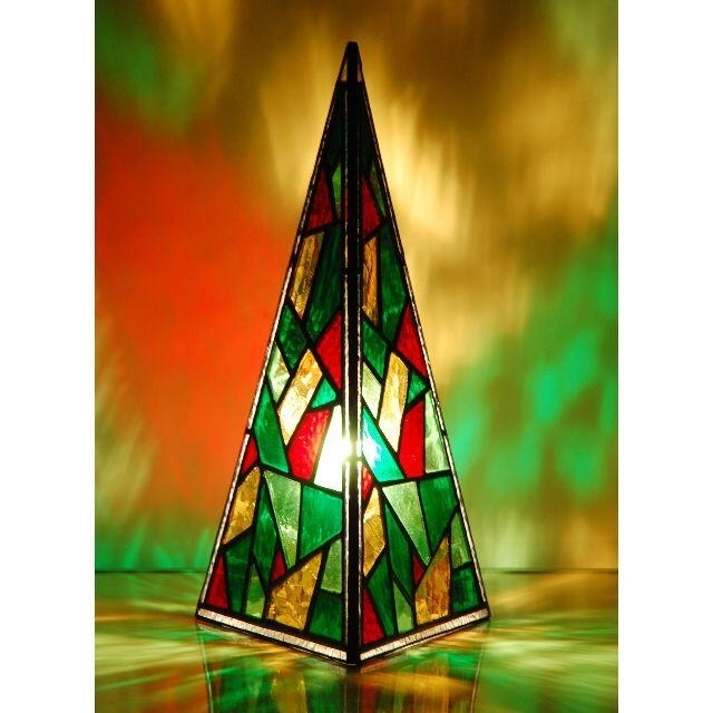 モザイクなクリスマスツリー ステンドグラスのランプ 高さ35cm-