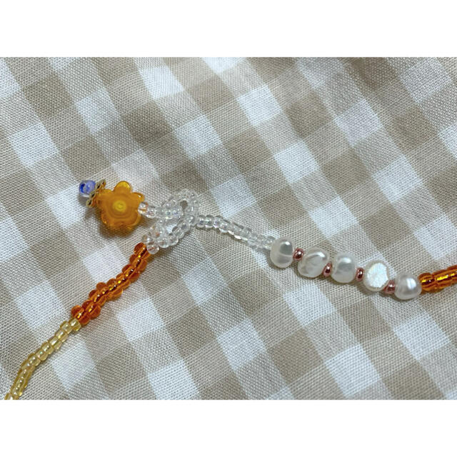 【パール×オレンジ】ビーズネックレス　ハンドメイド ハンドメイドのアクセサリー(ネックレス)の商品写真