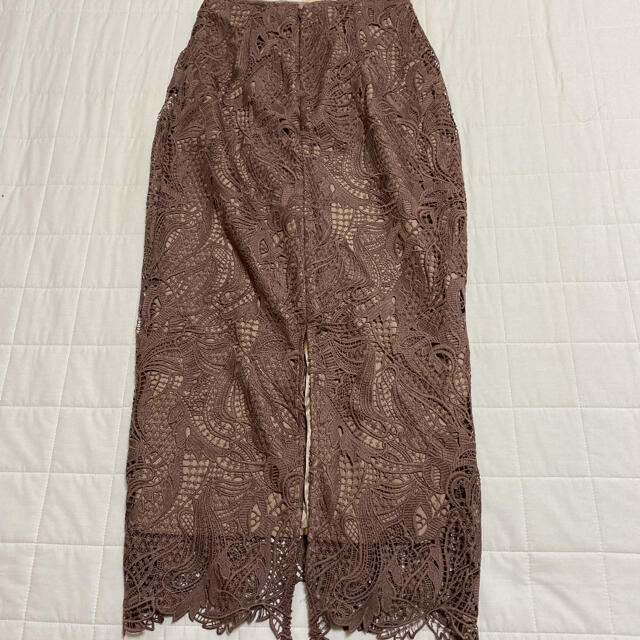 MERCURYDUO(マーキュリーデュオ)のMERCURY DUO ケミカルレースペンシルタイトスカート ブラウン　sサイズ レディースのスカート(ロングスカート)の商品写真