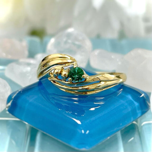 ☆ブラジル産☆ 0.07ct パライバトルマリン イエローゴールド リング 9号-