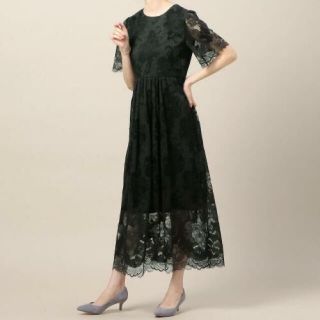 ビューティアンドユースユナイテッドアローズ(BEAUTY&YOUTH UNITED ARROWS)の美品　BEAUTY&YOUTH BY DRESS レースマキシドレス　ネイビー(ロングワンピース/マキシワンピース)