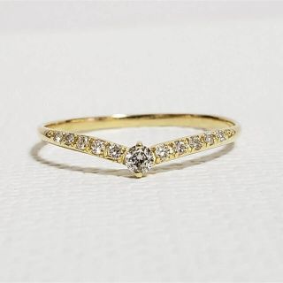 新品未使用♡K18台♢天然ダイヤモンドリング(0.1CT)V字の通販 by K ...