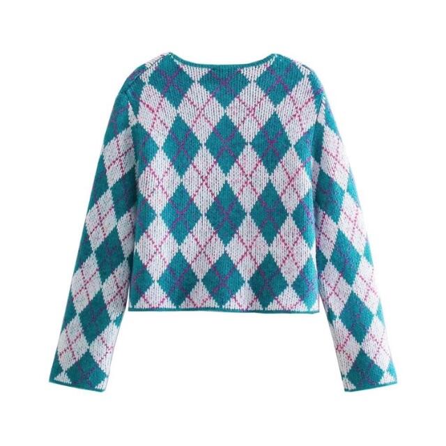 ZARA - 🌰9月新作🌾5749◇アーガイル柄 ニット カーディガンの ZARA - 🌰9月新作🌾5749◇アーガイル柄 ニット カーディガンの