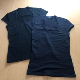 クードシャンス(COUP DE CHANCE)の美品☆COUP DE CHANCE☆フラスコネックTシャツ2枚セット/黒ネイビー(Tシャツ(半袖/袖なし))