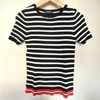 ザラ(ZARA)のZARA KNIT/ボーダー半袖ニットクルーネックカットソー(カットソー(半袖/袖なし))