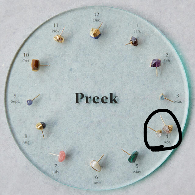 preek  birthday stone ピアス　4月　クォーツ