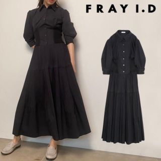 フレイアイディー(FRAY I.D)のFRAY I.D ランダムプリーツシャツワンピース　ブラック(ロングワンピース/マキシワンピース)