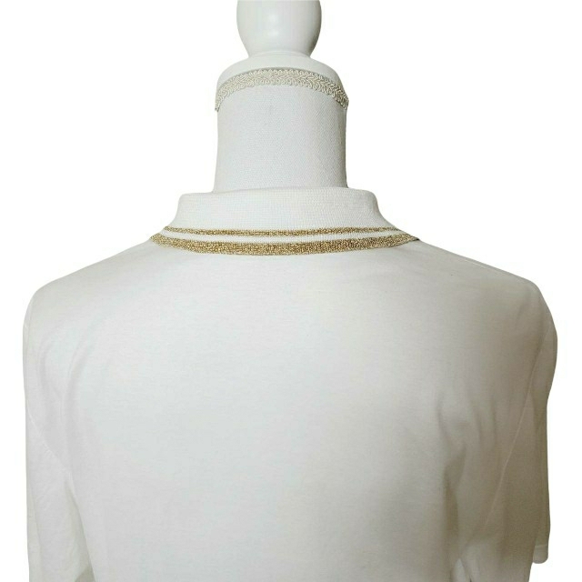Saint Laurent(サンローラン)の【美品・高級】イヴ サンローラン ポロシャツ ホワイト×ゴールド レディースのトップス(ポロシャツ)の商品写真