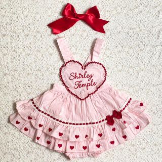 シャーリーテンプル(Shirley Temple)の新品未使用　シャーリーテンプル　ハート刺繍ロンパース　90 ピンク(ワンピース)