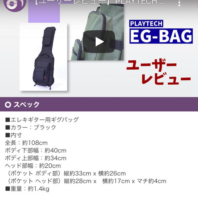 PLAYTECH エレキギター用ギグバッグ 楽器のギター(ケース)の商品写真